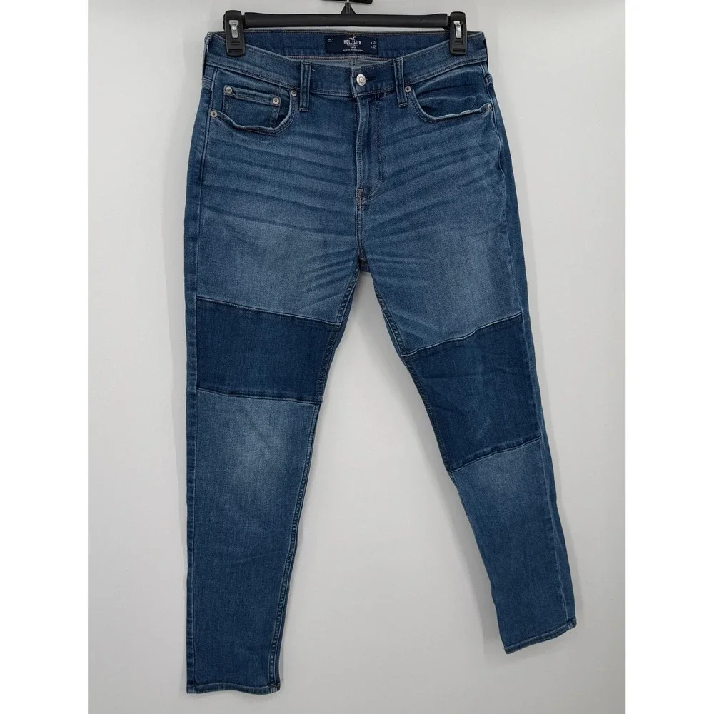 Hollister Taper Advanced Stretch Patchwork Jeans Mens 33x32 Medium Wash Blue